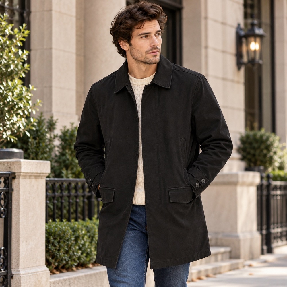 Gap Mens Black Cotton Canvas Car Coat Mac Jacket RN54023 Size M